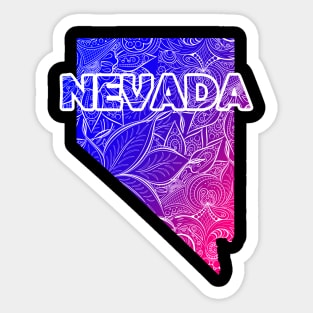 Colorful mandala art map of Nevada with text in blue and violet Sticker